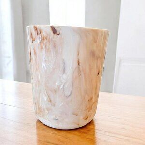Vintage Lucite Cream‎ Onyx Marbled Bathroom Trashcan Small Wastebasket 10"